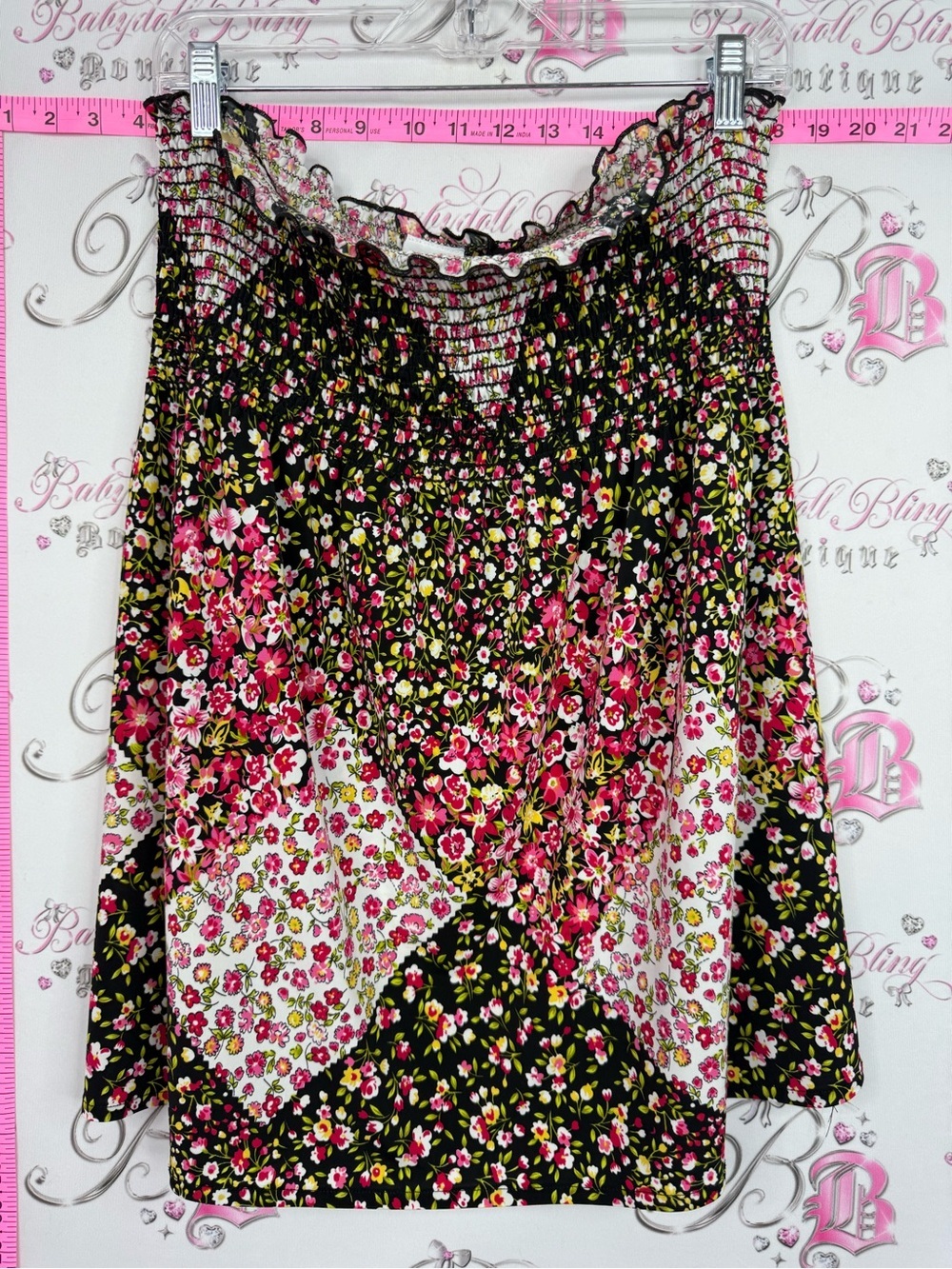 Suzy shier skirt or top Floral Smocked Tube Top - Pink & Black